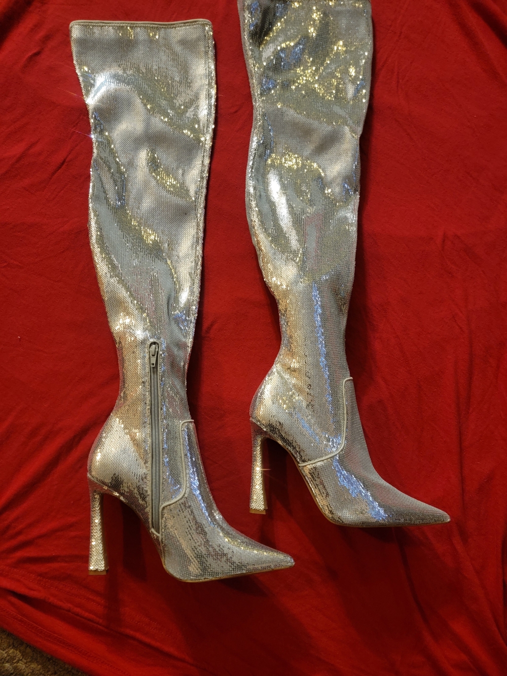 Steve Madden Silver Sequin Over-the-Knee Stiletto Boots